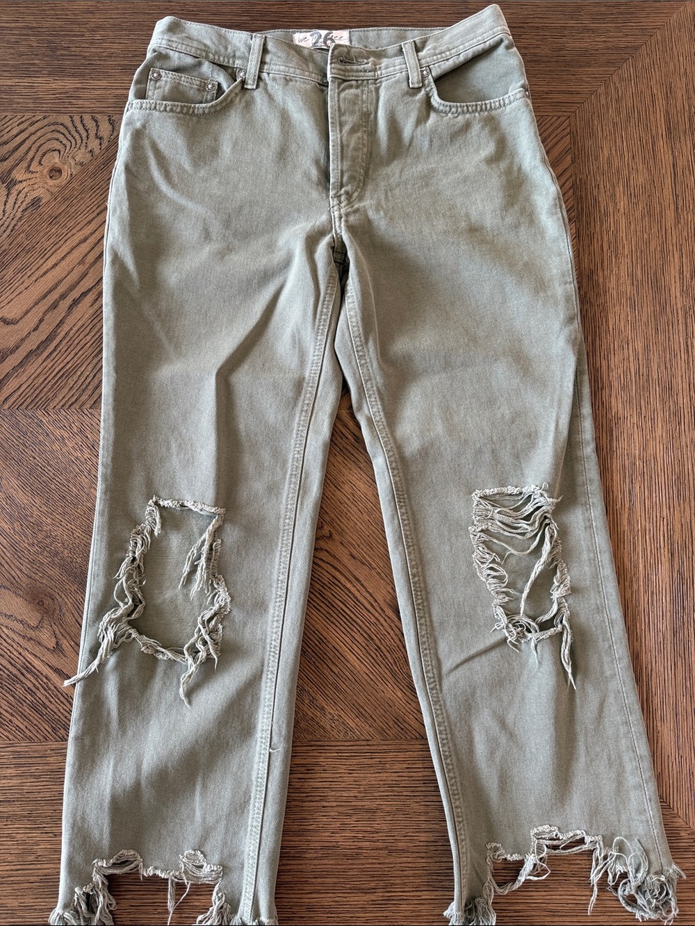 Free People Women’s Distressed Olive Green Jeans